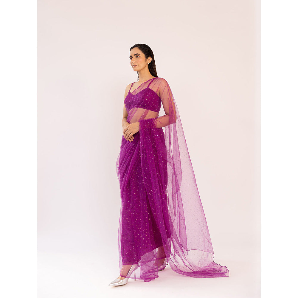 SHAAKHA Maroon Embellished Saree with Unstitched Blouse