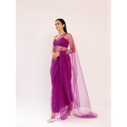 SHAAKHA Maroon Embellished Saree with Unstitched Blouse