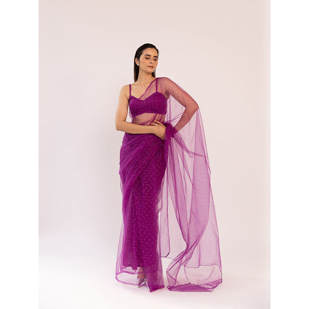 SHAAKHA Maroon Embellished Saree with Unstitched Blouse