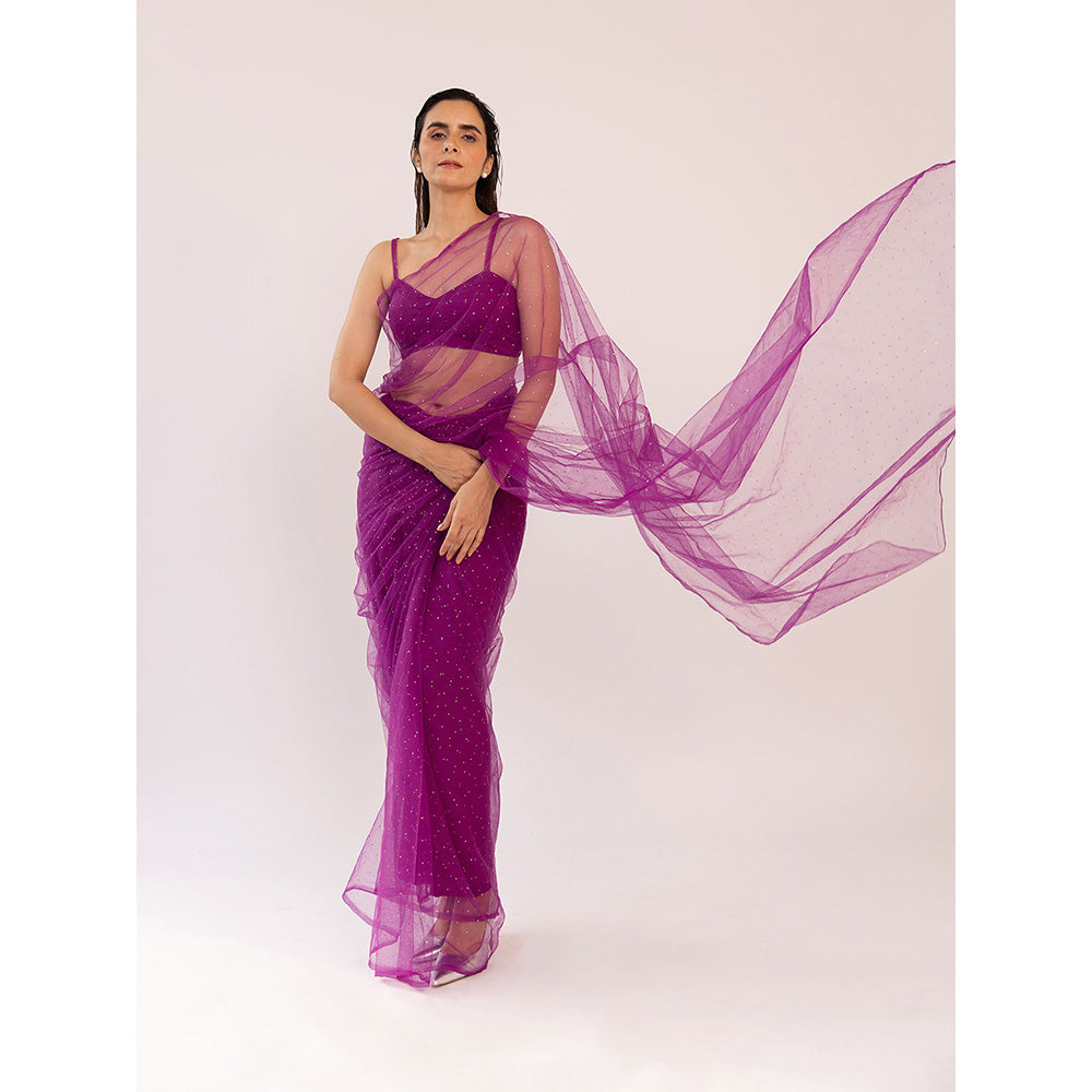 SHAAKHA Maroon Embellished Saree with Unstitched Blouse