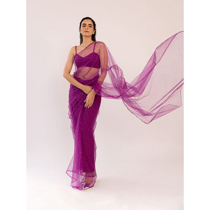 SHAAKHA Maroon Embellished Saree with Unstitched Blouse