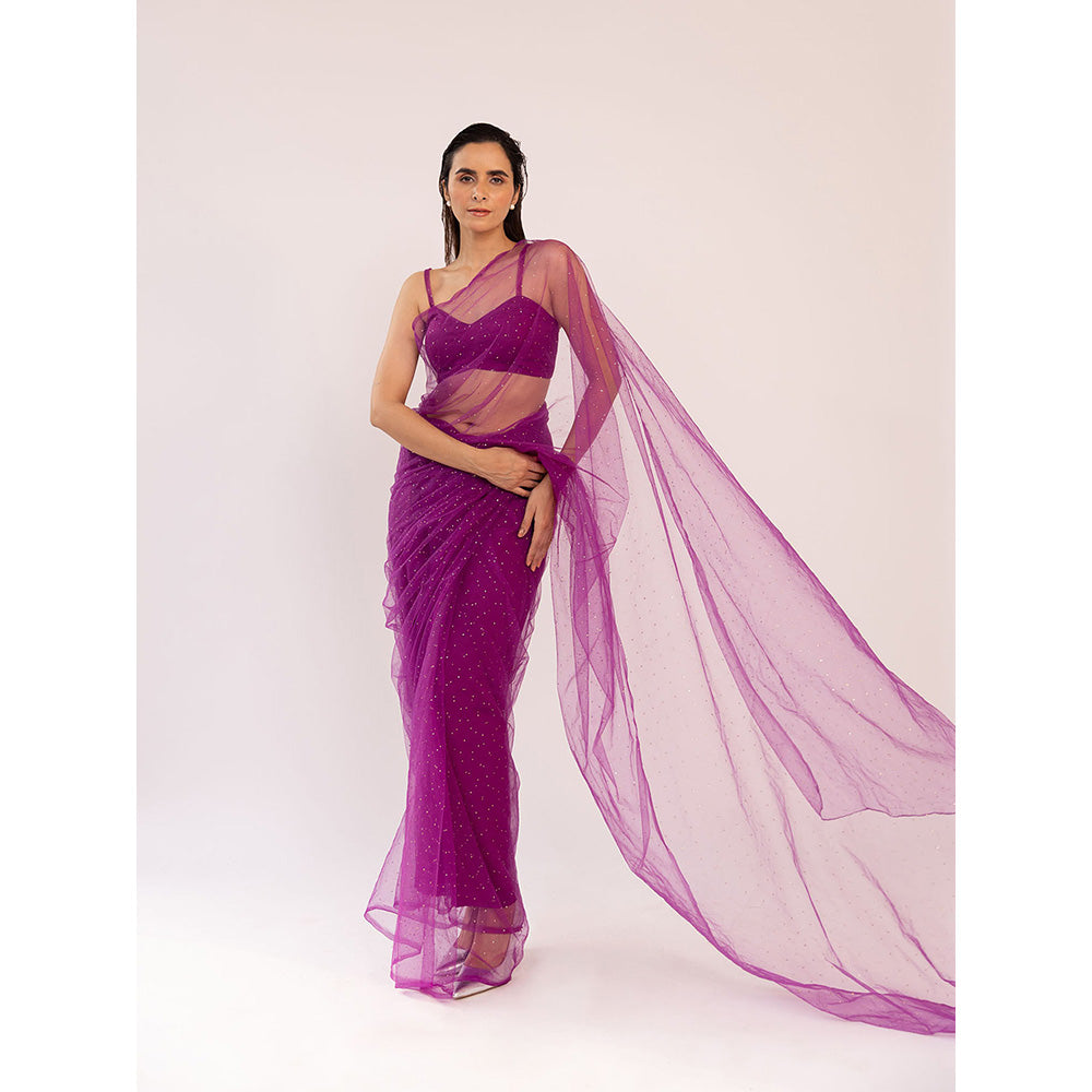 SHAAKHA Maroon Embellished Saree with Unstitched Blouse