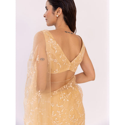 SHAAKHA Beige Embroidered Saree with Unstitched Blouse