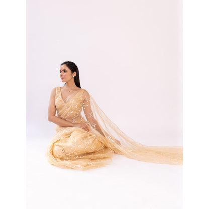 SHAAKHA Beige Embroidered Saree with Unstitched Blouse