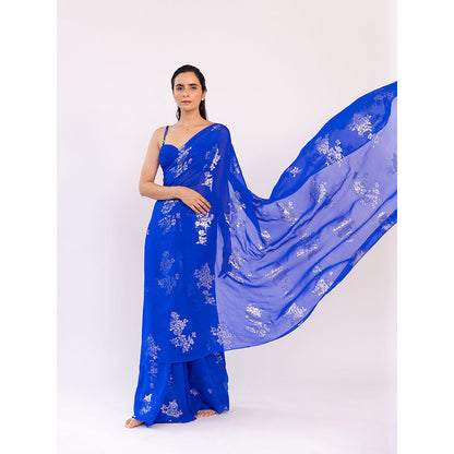 SHAAKHA Navy Blue Floral Saree with Unstitched Blouse
