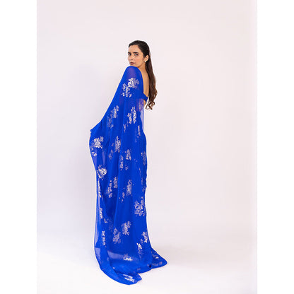 SHAAKHA Navy Blue Floral Saree with Unstitched Blouse