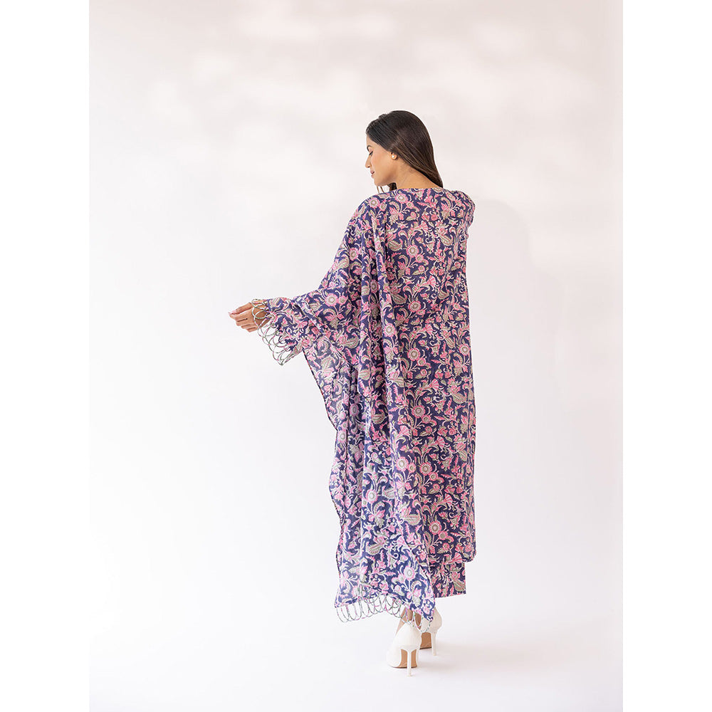 SHAAKHA Purple Floral Printed Full Sleeves V-Neck Kurta With Pant & Dupatta (Set of 3)