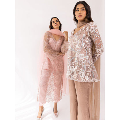 SHAAKHA Bronze Embroidered Sequined Full Sleeves V-Neck Kurta With Pant & Dupatta (Set of 3)