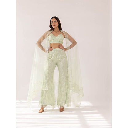 SHAAKHA Mint Green Cheela Bandeau and Pant with Dupatta (Set of 3)