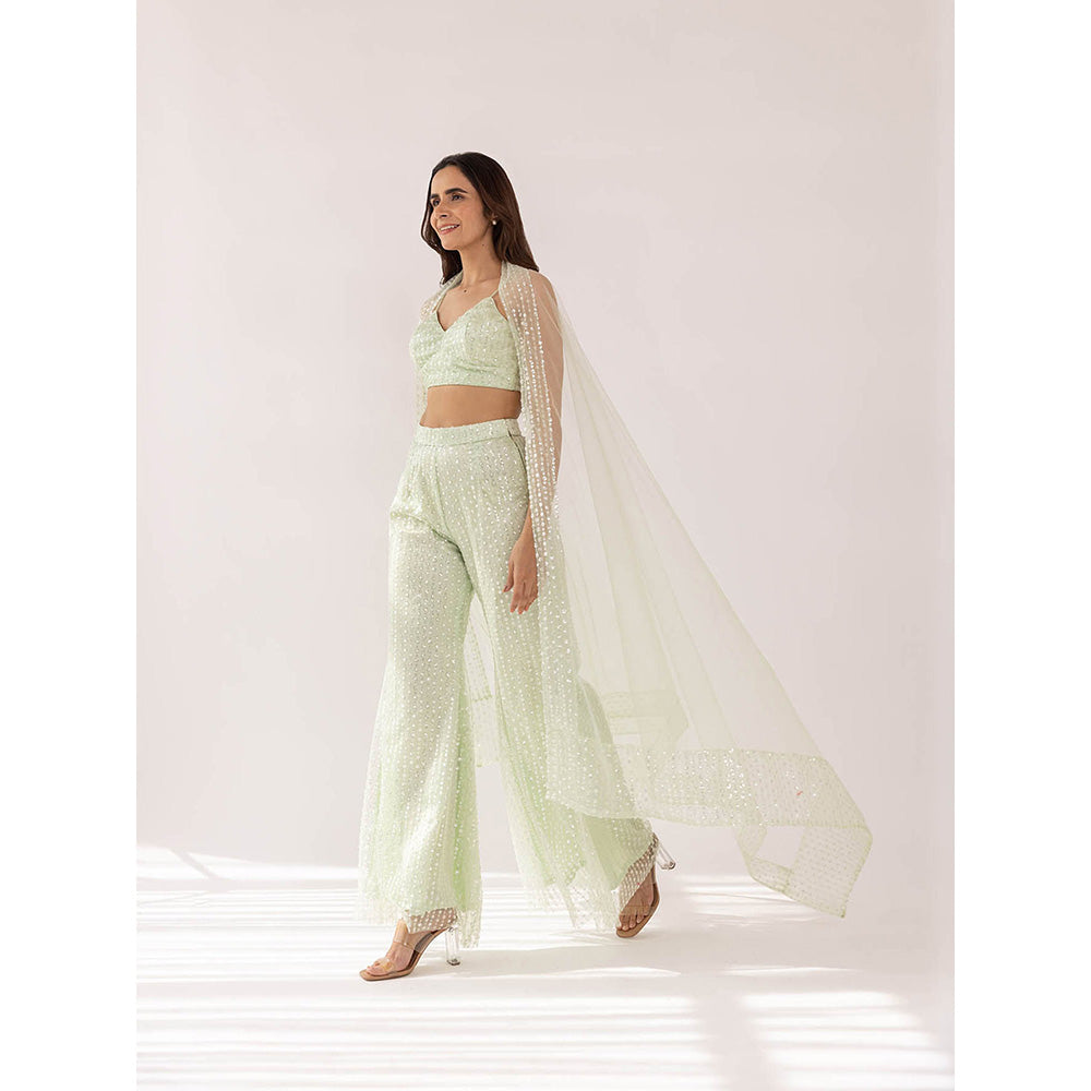 SHAAKHA Mint Green Cheela Bandeau and Pant with Dupatta (Set of 3)