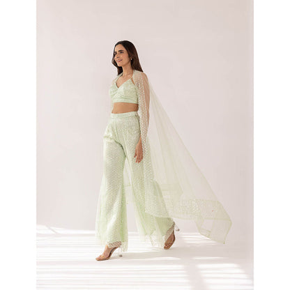 SHAAKHA Mint Green Cheela Bandeau and Pant with Dupatta (Set of 3)