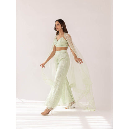 SHAAKHA Mint Green Cheela Bandeau and Pant with Dupatta (Set of 3)