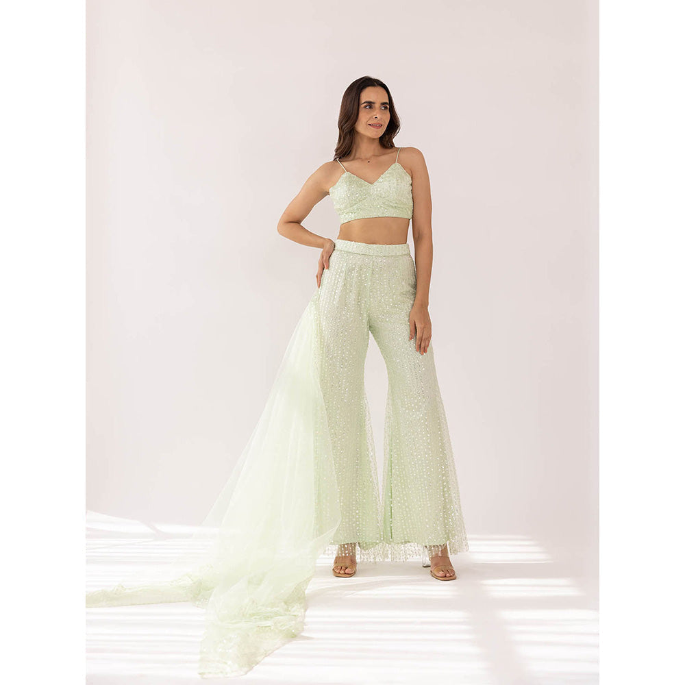 SHAAKHA Mint Green Cheela Bandeau and Pant with Dupatta (Set of 3)