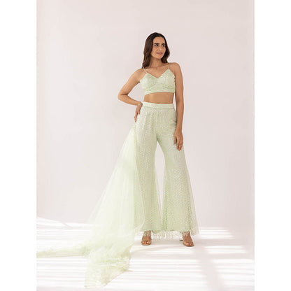 SHAAKHA Mint Green Cheela Bandeau and Pant with Dupatta (Set of 3)