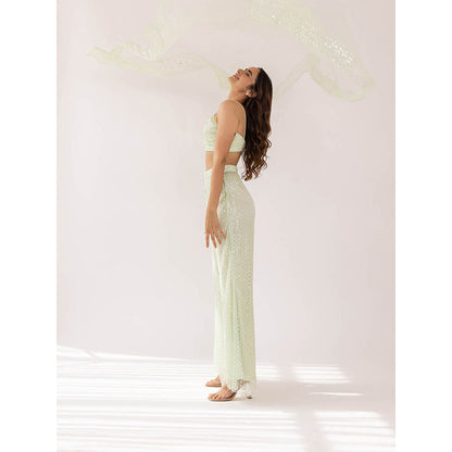 SHAAKHA Mint Green Cheela Bandeau and Pant with Dupatta (Set of 3)