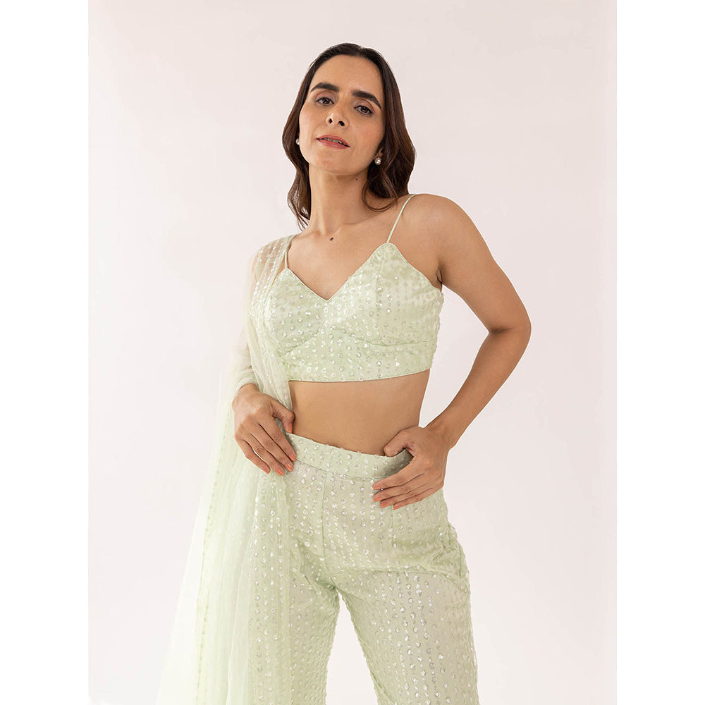 SHAAKHA Mint Green Cheela Bandeau and Pant with Dupatta (Set of 3)
