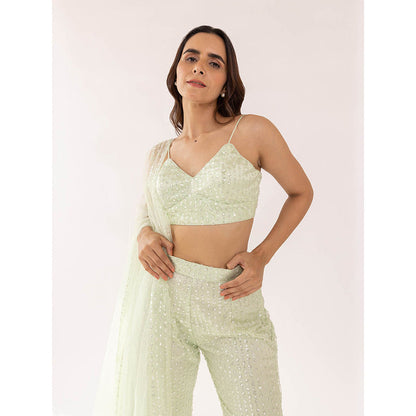 SHAAKHA Mint Green Cheela Bandeau and Pant with Dupatta (Set of 3)