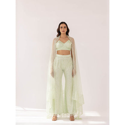 SHAAKHA Mint Green Cheela Bandeau and Pant with Dupatta (Set of 3)