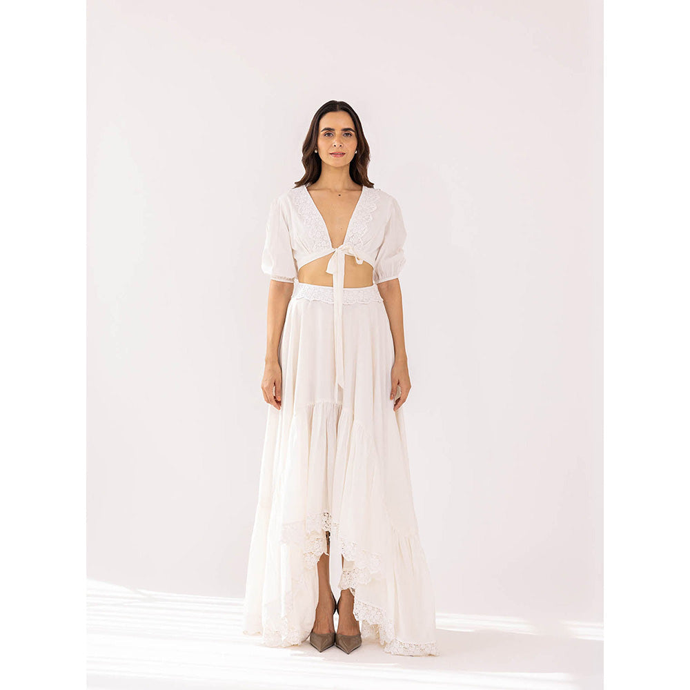 SHAAKHA White Kaeya Crop Top with Asymmetrical Skirt (Set of 2)