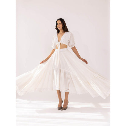 SHAAKHA White Kaeya Crop Top with Asymmetrical Skirt (Set of 2)