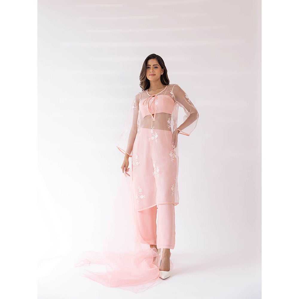 SHAAKHA Peach Priyal Bandeau Kurta and Pant with Dupatta (Set of 4)