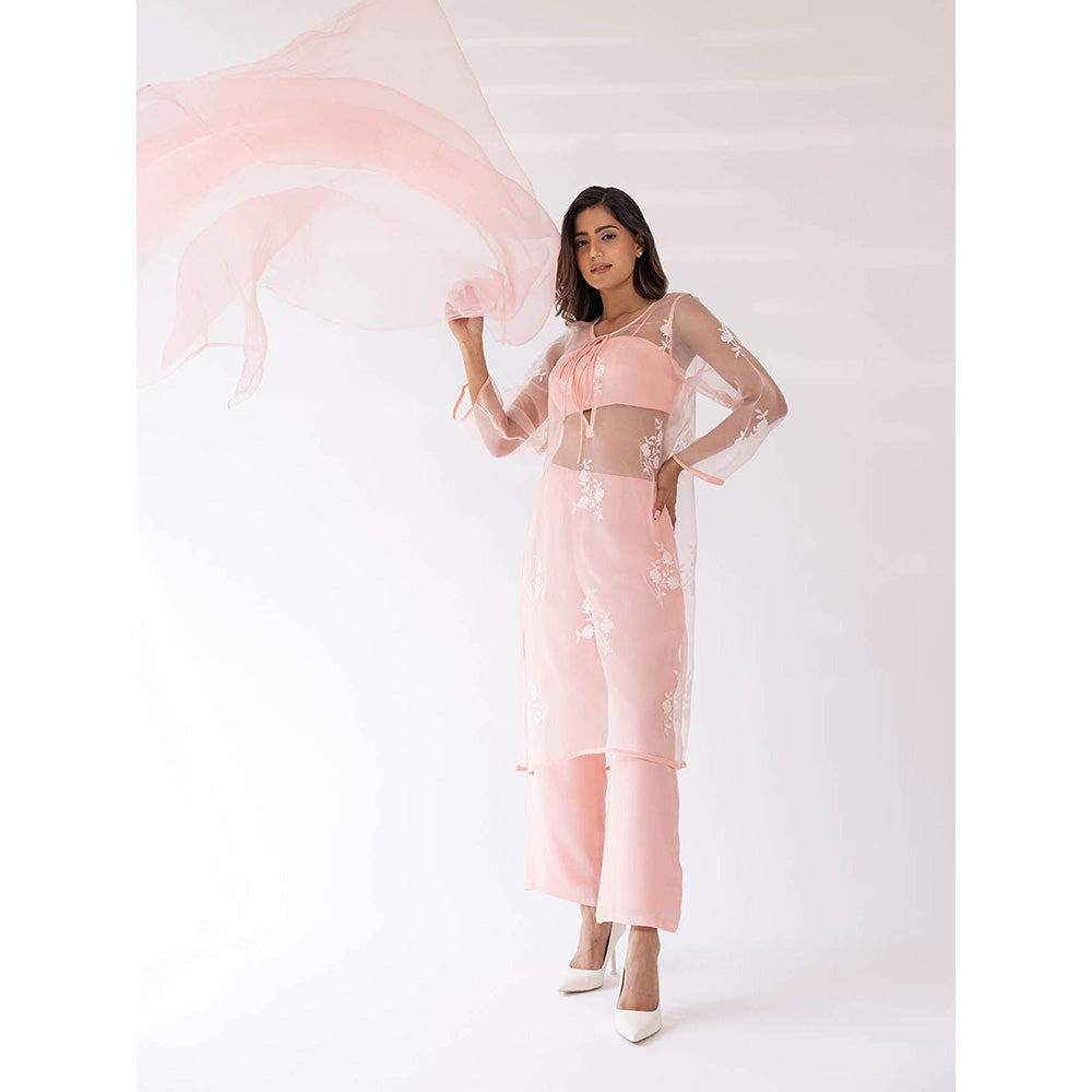 SHAAKHA Peach Priyal Bandeau Kurta and Pant with Dupatta (Set of 4)