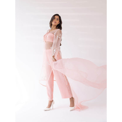 SHAAKHA Peach Priyal Bandeau Kurta and Pant with Dupatta (Set of 4)