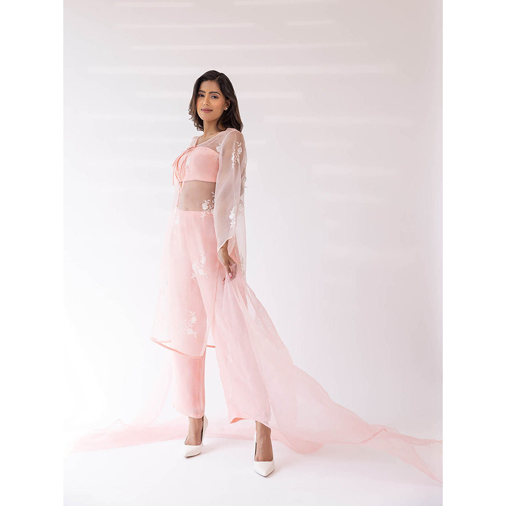 SHAAKHA Peach Priyal Bandeau Kurta and Pant with Dupatta (Set of 4)