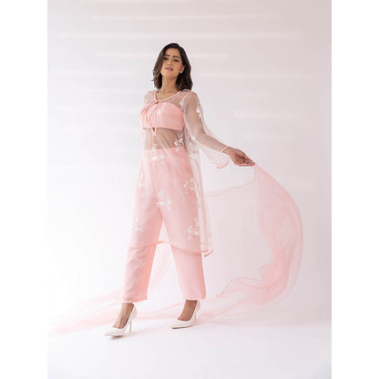 SHAAKHA Peach Priyal Bandeau Kurta and Pant with Dupatta (Set of 4)