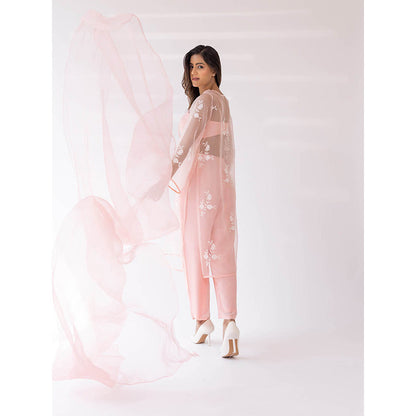 SHAAKHA Peach Priyal Bandeau Kurta and Pant with Dupatta (Set of 4)