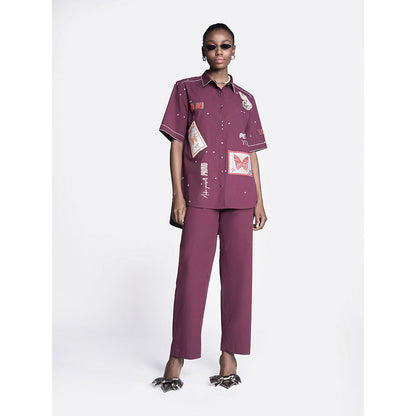 Shahin Mannan Butterfly Stamp High Low Shirt With Straight Pant (Set of 2)