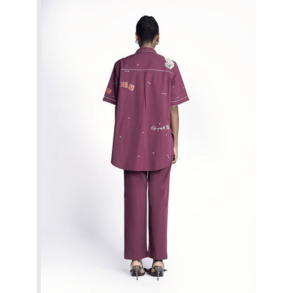 Shahin Mannan Butterfly Stamp High Low Shirt With Straight Pant (Set of 2)