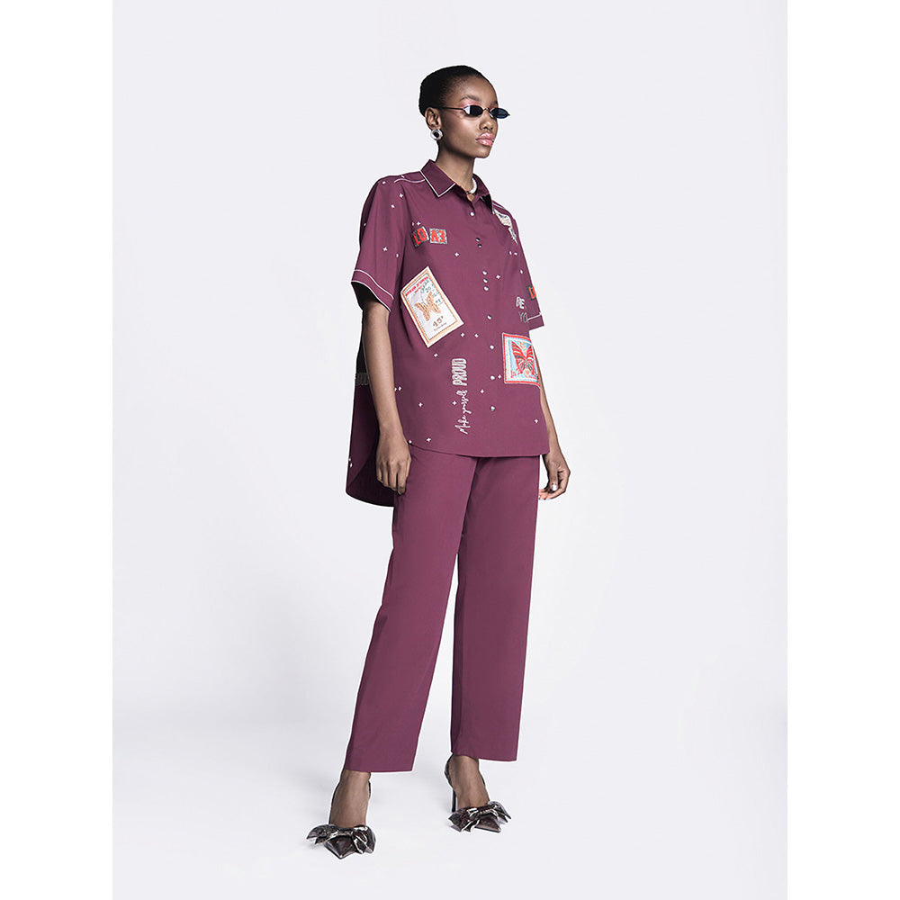 Shahin Mannan Butterfly Stamp High Low Shirt With Straight Pant (Set of 2)