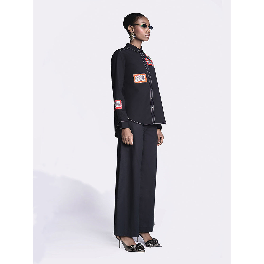 Shahin Mannan Fish Patch High Low Shirt With Flared Pant (Set of 2)