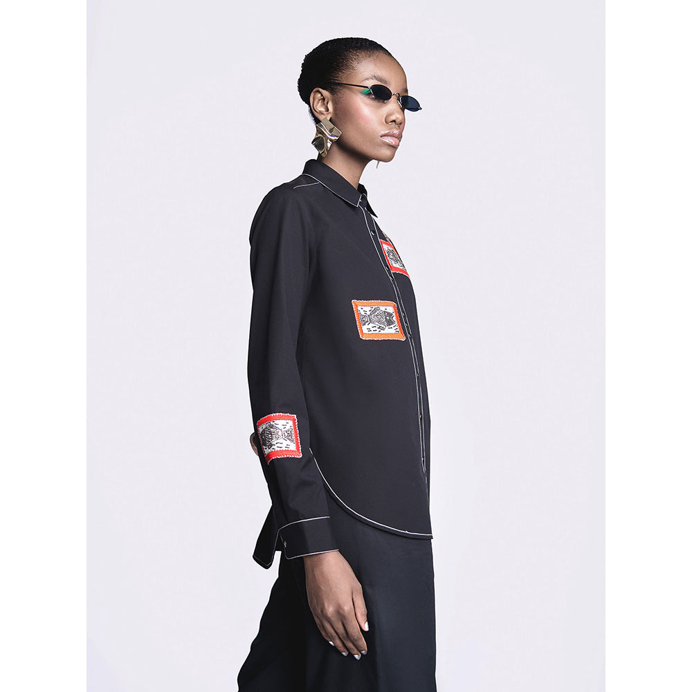 Shahin Mannan Fish Patch High Low Shirt With Flared Pant (Set of 2)