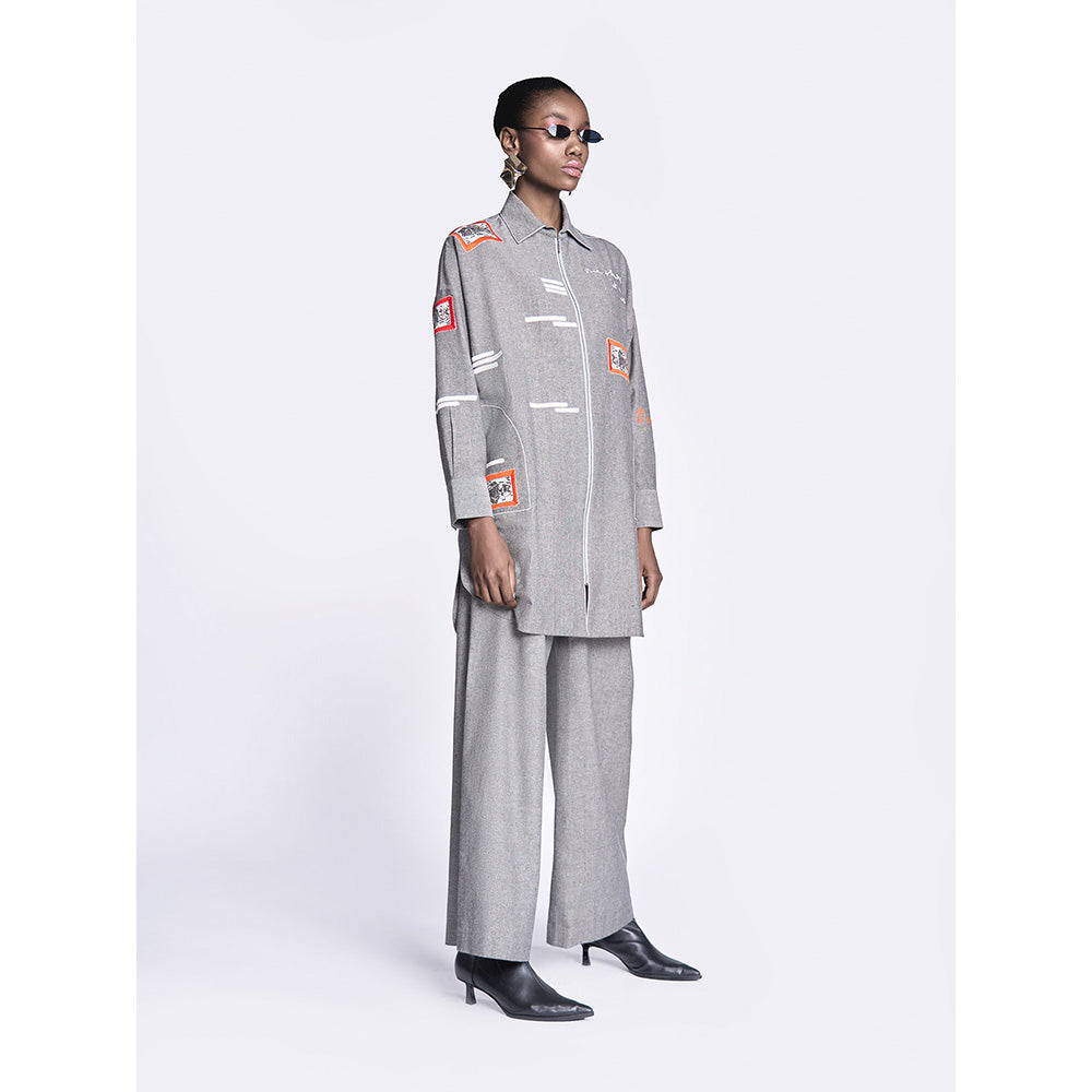 Shahin Mannan Fish Patch Overshirt With Flared Pant (Set of 2)