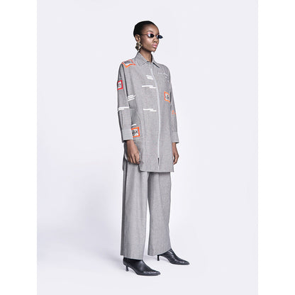 Shahin Mannan Fish Patch Overshirt With Flared Pant (Set of 2)