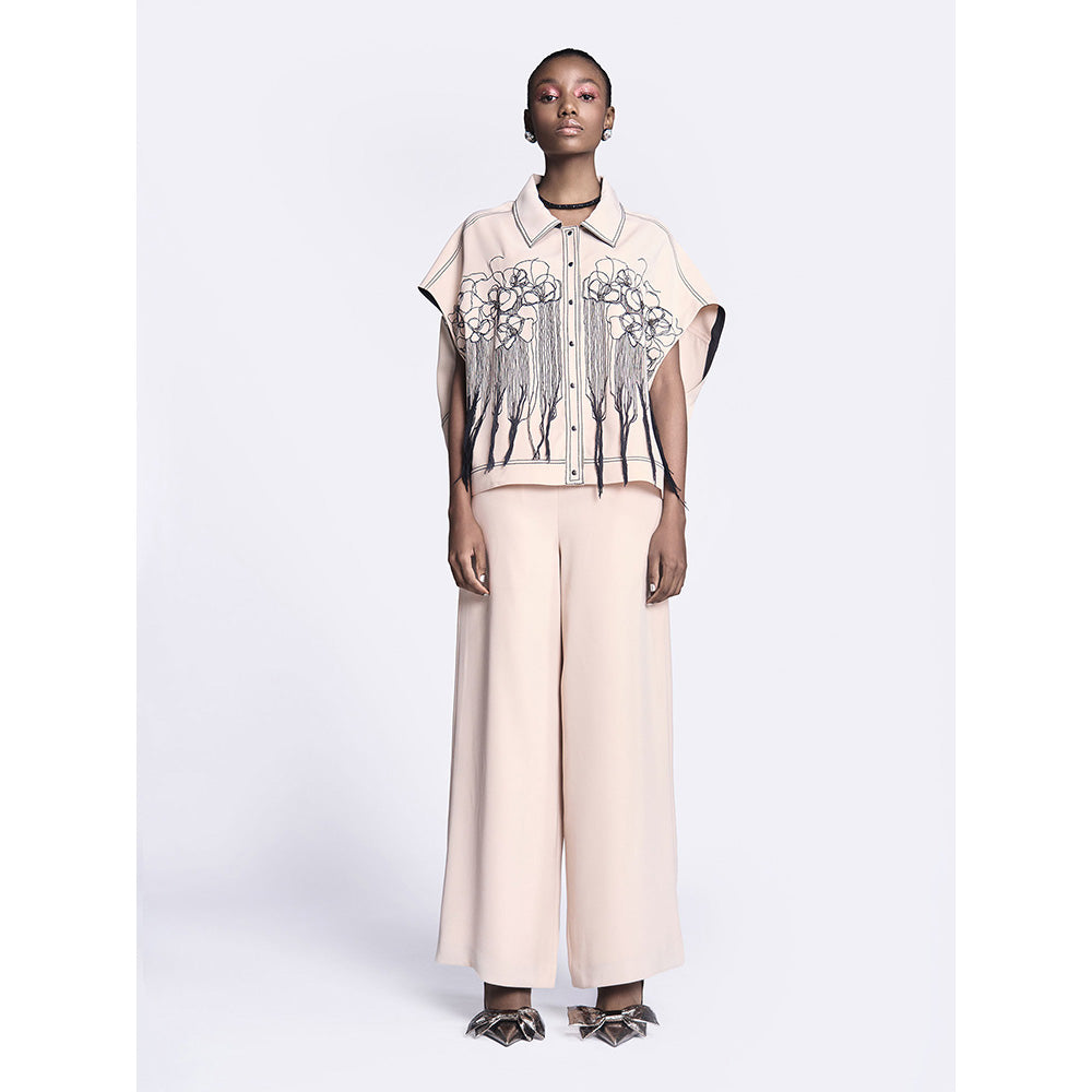 Shahin Mannan Abstract Roses Oversized Shirt Jacket With Flared Pant (Set of 2)