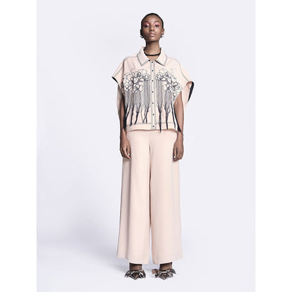 Shahin Mannan Abstract Roses Oversized Shirt Jacket With Flared Pant (Set of 2)