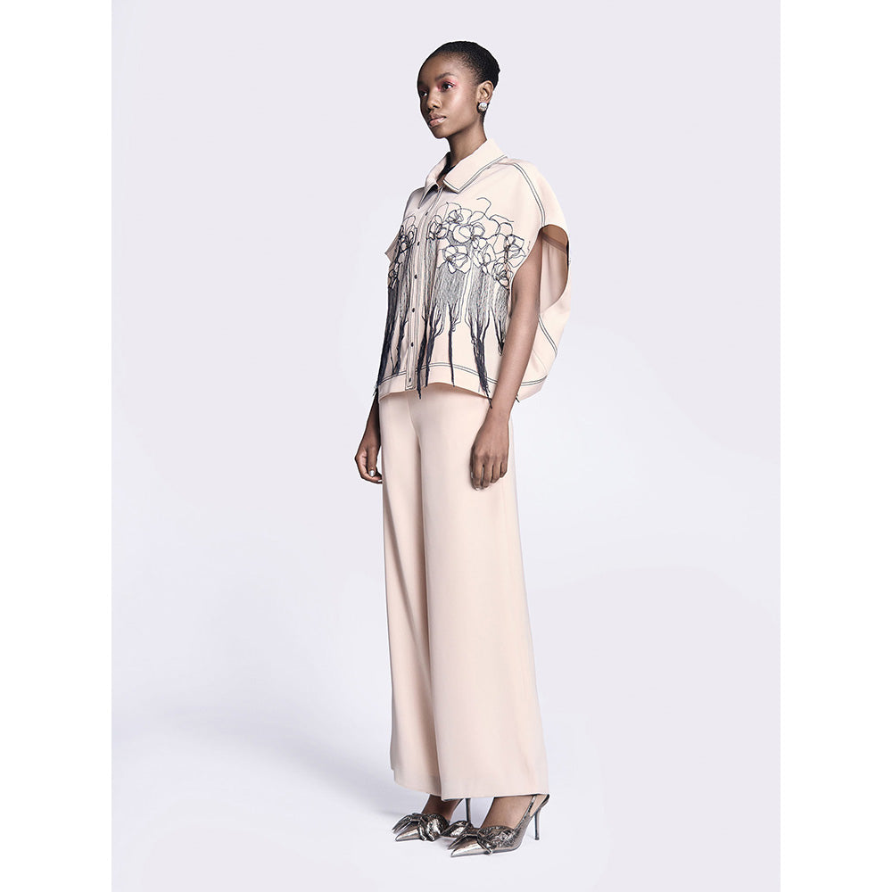 Shahin Mannan Abstract Roses Oversized Shirt Jacket With Flared Pant (Set of 2)