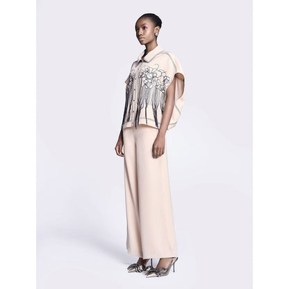 Shahin Mannan Abstract Roses Oversized Shirt Jacket With Flared Pant (Set of 2)