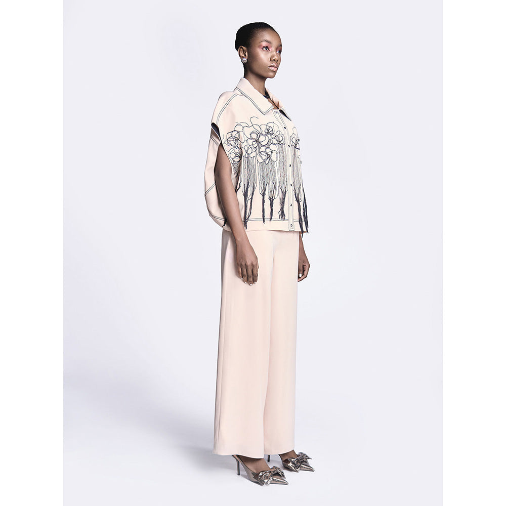 Shahin Mannan Abstract Roses Oversized Shirt Jacket With Flared Pant (Set of 2)