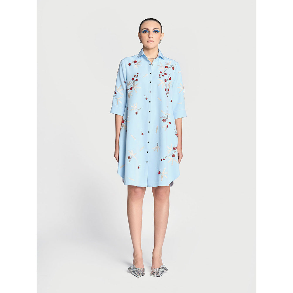 Shahin Mannan Broken Branches A-Line Shirt Blue Dress