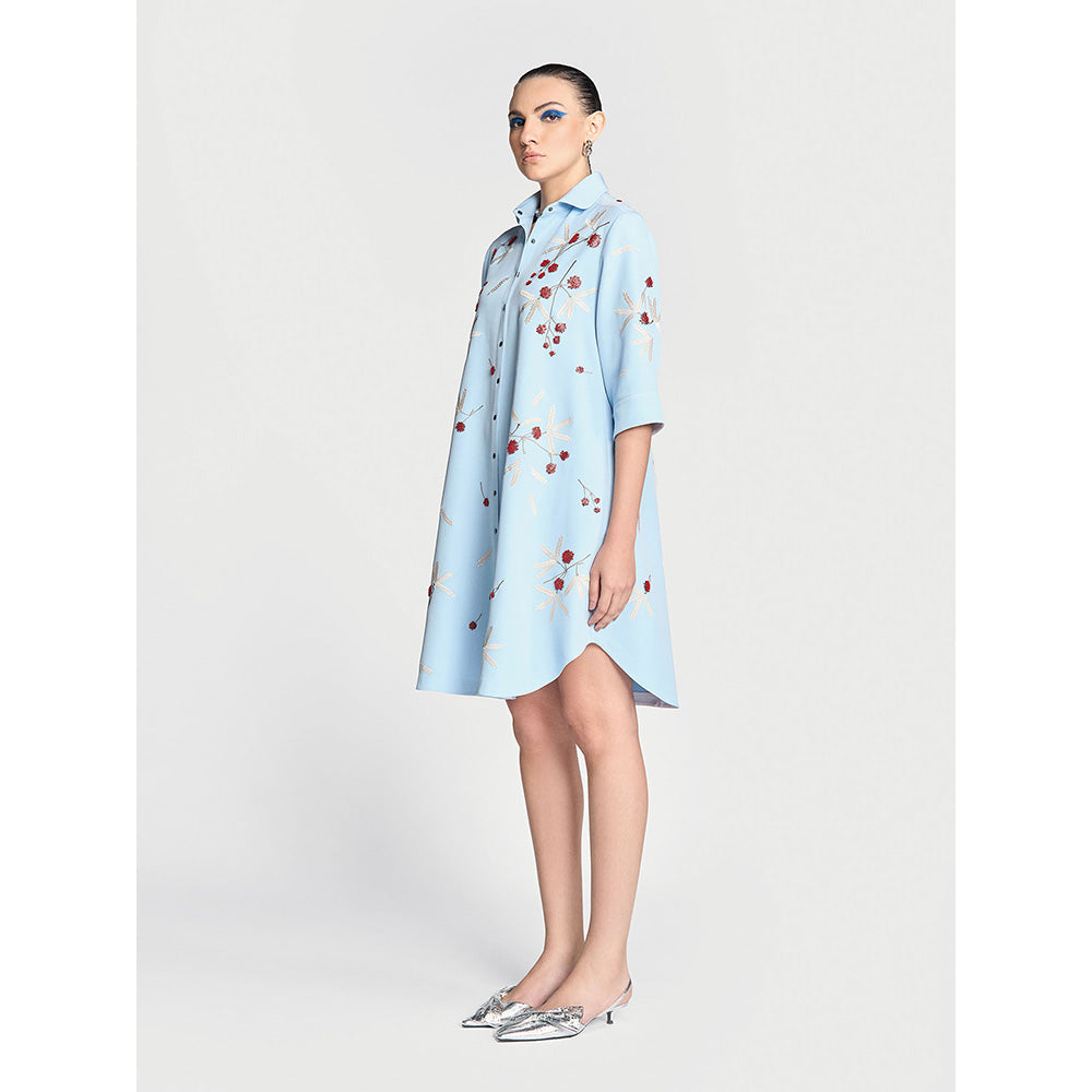 Shahin Mannan Broken Branches A-Line Shirt Blue Dress