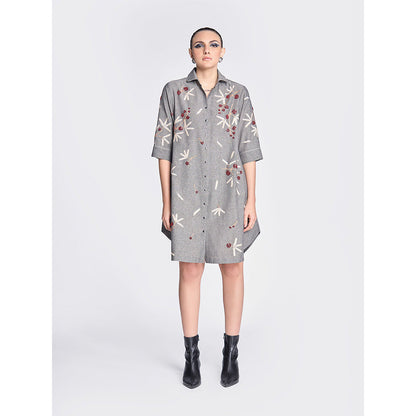 Shahin Mannan Broken Branches A-Line Shirt Grey Dress