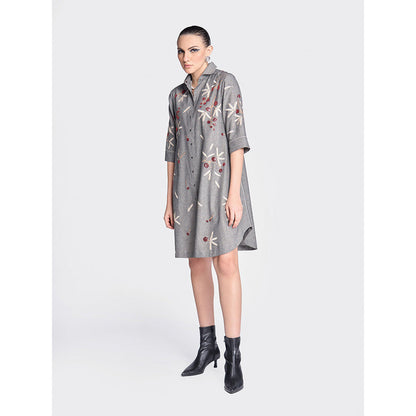 Shahin Mannan Broken Branches A-Line Shirt Grey Dress