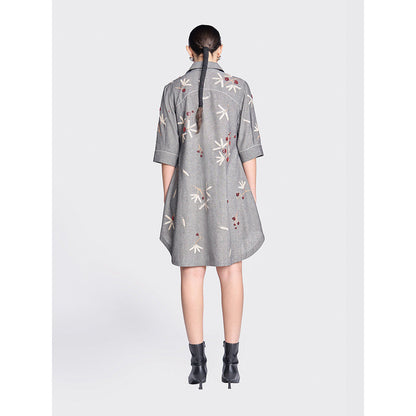 Shahin Mannan Broken Branches A-Line Shirt Grey Dress