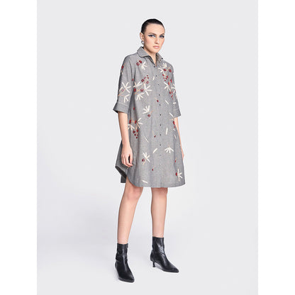 Shahin Mannan Broken Branches A-Line Shirt Grey Dress