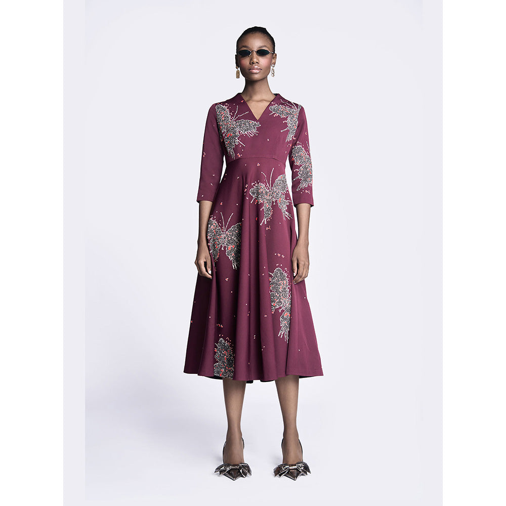 Shahin Mannan Butterfly Splashes Circular Midi Dress