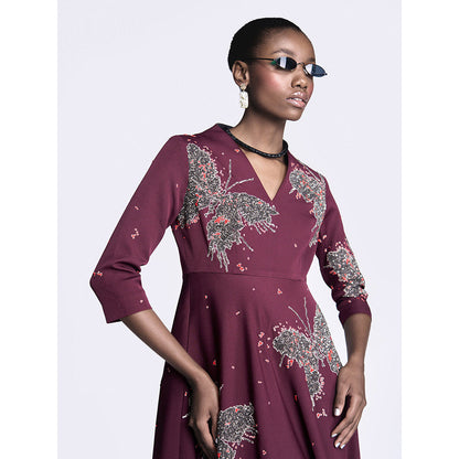 Shahin Mannan Butterfly Splashes Circular Midi Dress